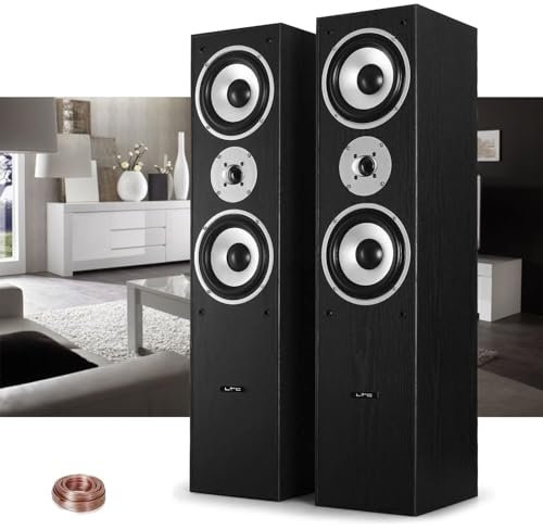 Ltc audio Paire d'enceintes HiFi/Home-Cinema Salon Maison Sourround Noir 2x500W LTC L766-BK - 15M de câbles Transparent