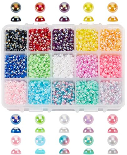 PH PandaHall 8100 cuentas de 15 colores con parte trasera plana, media perla de 4 mm, cabujones de perlas de imitación para álbumes de recortes, manualidades, teléfono, fabricación de uñas
