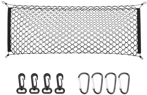 MICTUNING 2-Layer Heavy Duty SUV Truck Cargo Net, 44 x 15 Inch Universal Bed Net with Hooks, Adjustable Highly Elastic Storage Organizer Mesh Net Compatible for Pickup Truck SUV