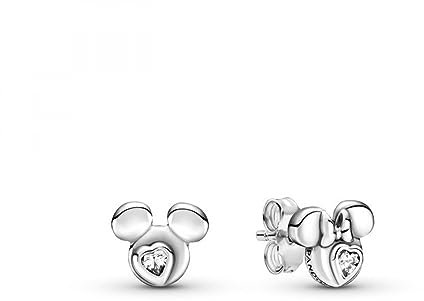 Pandora Disney Mickey Mouse & Minnie Mouse Silhouettes Earrings Sterling Silver with Cubic Zirconia Stone Size: 0.7 cm