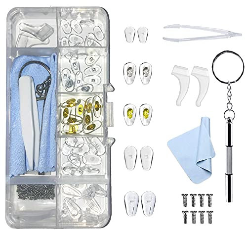 25 Pairs Eye Glasses Nose Pads, Silicone Screw-in Nose Pad Eye Glasses Repair Kit with Screws Screwdriver Tweezers Cleaning Cloth