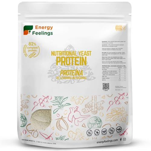 Energy Feelings Proteine in Polvere Vegane di Lievito Nutrizionale 500g, Proteine Vegetali in Polvere Senza Lattosio e Glutine 82%, Per l’Aumento della Massa Muscolare, Gusto Neutro Senza Aroma