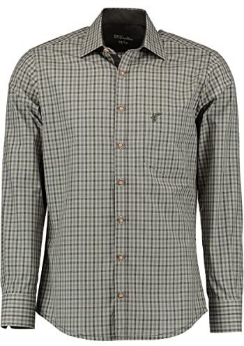 OS Trachten Herren Hemd Langarm Jagdhemd mit Haifischkragen Taseyo, Größe:43/44, Farbe:Oliv