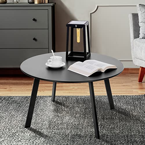 juserox Patio Coffee Table - Metal Steel Outdoor Round Table Weather Resistant Anti-Rust Table (Black)