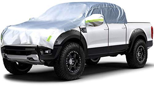 Konnfeir Halvt bilöverdrag alla väder bilkarossskydd utomhus inomhus för alla årstider vattentät dammtät UV-beständig snöbeständig universal 210D Oxfordtyg (pickup (Crew Cab))