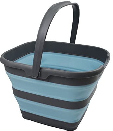 SAMMART 10L (2.6 Gallon) Collapsible Rectangular Handy Basket/Bucket - Space Saving tub (Grey/Sea Angel)