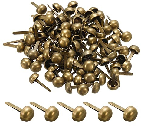 PATIKIL 8x16mm Mini Clavos Papel Sujetadores, 100 Paquete Redondos Clavos Sujetador para Artesanía Decorativo Recortes Álbum Tarjetas Bricolaje, Bronce Tono