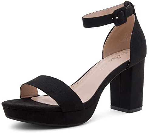 Shoe Land Platform Heels for Women | 3.75 Inch Chunky Block Heeled Sandals with Ankle Strap | Open Toe Strappy High Heels for Wedding, Party & Formal Events, 2419Black, Size 9.0, SL-Cabrini