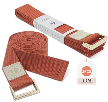 2 stycken yogabyxor, hållbar bomull yoga strap för stretching, justerbart yogaband för yoga, dans, gymträning (orange, 2,5 m)