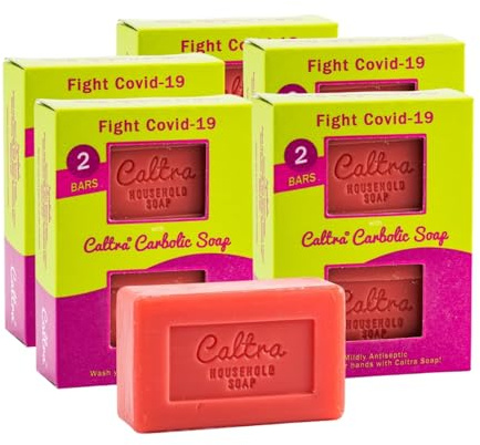 Caltra Carbolic Household Soap, Mildly Antiseptic Soap Bar, Disinfectant & Antibacterial Formula for Handwashing, Laundry, Cleaning, Paraben & Sulphate Free, 10 x 125g