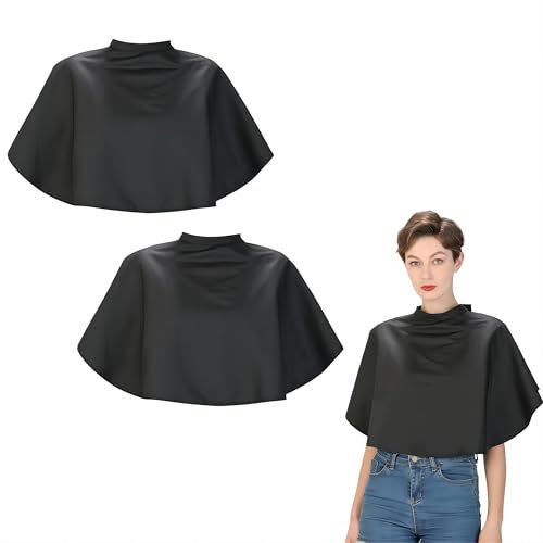 2 Stück Kurzer Friseurumhang, Haarschnitt Friseurumhänge, Nylon Shampoo Umhänge, Faltbarer Friseursalon Make-up Umhang, Atmungsaktiv Haarschneide Schal, Haarschneideumhang mit Klettverschluss (Black)