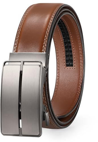 JasGood Ceinture pour homme en cuir avec boucle automatique à crémaillère pour hommes - Largeur de 3,5 cm - Ceinture automatique pour robe et pantalon, marron, 130cm:90cm-112cm Taille Verstellbar