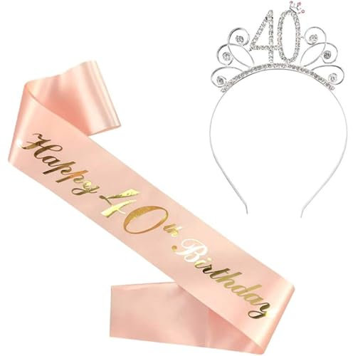 40 Compleanno Corona e Fascia, Happy 40 anni Donna Strass Corona Diadema e Fascia, per Accessori Decorativi per Feste per Ragazze