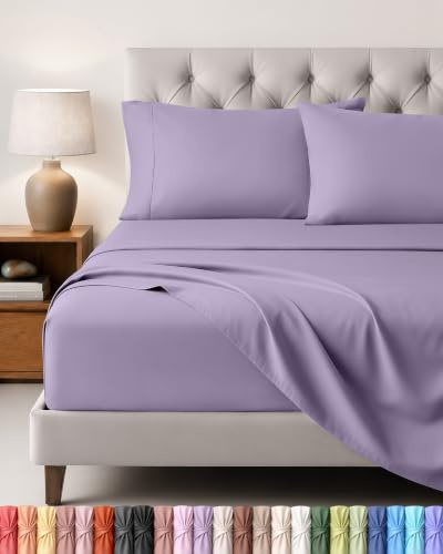 Utopia Bedding 4-Delat Sänglakanset 135x190 - Enkel Skötsel Mjukt Borstat Mikrofibertyg - Platt Lakan, Dra-på-lakan Med 2 Örngott 50x75, Lavendel | 1 spännlakan 135 x 190 cm, 1 lakan 225 x 255 cm och 2 örngott 50 x 75 cm – Oeko-Tex certifierad – polyester mikrofiber