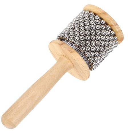 MECCANIXITY Wooden Cabasa Percussion 2.4 Music Hand Shaker Musical Instrument with Metal Beads for Band Music Education Party Performance (Wood Color)