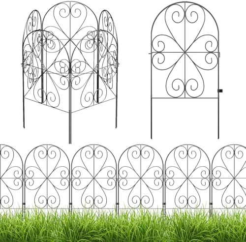 The Fellie Metal Garden Fence 10 Panels, Decorative Landscape Garden Fence Borders for Yard、 Patio、 Flower Bed, Rustproof Outdoor Pattern Design Fence Panel Screening Animal Barrier, 32L*62H CM
