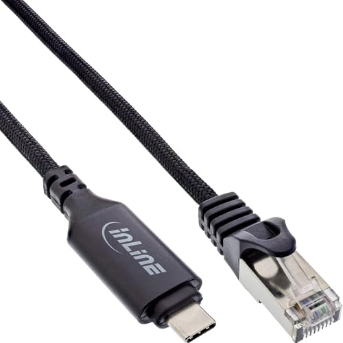 InLine® Cable adaptador de red USB 3.2, USB-C a RJ45, Gigabit LAN, Cat.6, conexión Ethernet para ordenador portátil, tableta, conmutador, 2 m, 33381A