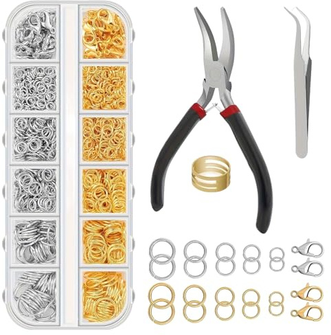 YUZHEDM 1160 styck Böjringar, Jump-ringar, Smyckstillverkningstillbehör, Metall Öppna Ringar, Böjringstang, 5 Storlekar, för Armband Halsband Hantverk Nyckelringar Halsband Örhängen Reparation