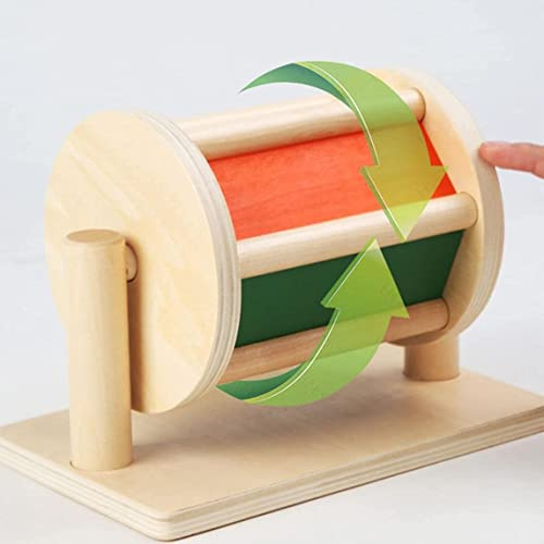 Peosaard Giocattolo per Bambini a Tamburo Rotante, Giocattolo per Bambini Arcobaleno Rotante Sicuro, filatore di Legno, Tamburo Leggero con Specchio Chiaro/8.2x5.1x6.1 in