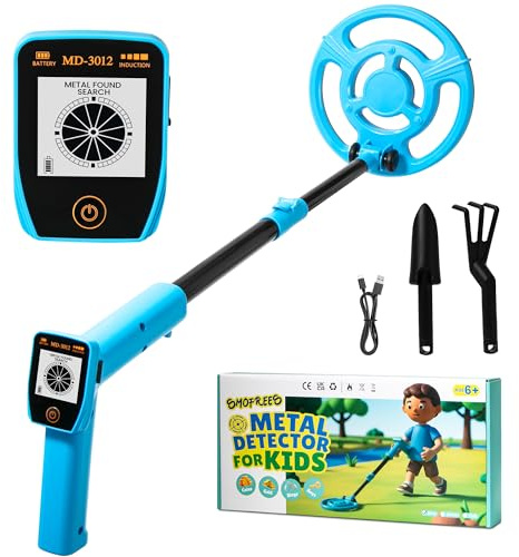 Smofrees Metalldetektor Kinder, über USB Aufladbarer Kinder Metalldetektor mit Einfachem Display, 7,36 Plus-Suchspule, 24-34 Verstellbare, Outdoor-Spielzeug für Kinder von 8 bis 12 Jahren, Blau