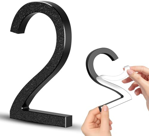 4 Inch Self-adhesive House Numbers, Modern Floating Address Numbers, Adhesive house numbers outside - Easy to Install, Weatherproof No Rust Black Mailbox Number for House Office Hotel Apartments (2)