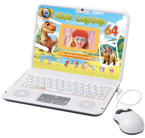 Happiegg Dinosaur Kids Laptop Educational Toy Computer with Camera, White