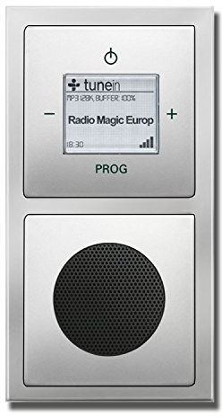 Busch-Jaeger (Original) Unterputz UP WLAN iNet Internetradio 8216 U (8216U) PUR Edelstahl Komplett-Set // Radioeinheit + Lautsprecher + 2-Fach Rahmen 1722-866K + Abdeckungen