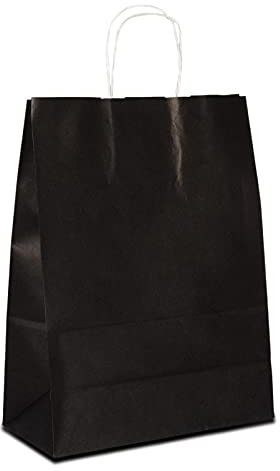 Papiertüten schwarz mit Kordel-Henkel I 100 Stk. 22+10x28cm I Papiertragetasche für Einzelhandel, Weihnachten, Mitbringsel, TO-GO I Geschenktüten aus Kraftpapier I HUTNER