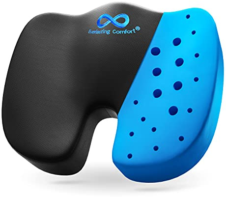 Everlasting Comfort Cojín ergonómico de Espuma viscoelástica - Cojín para Silla de Oficina Relleno de Gel - Cojín de Asiento para de Espalda y coxis (Negro)