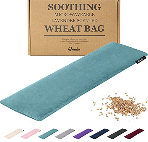 Körnerkissen Mikrowelle - Wärmekissen Weizen und Lavendel gefüllt 48 x 15 cm - Weiches Fleece Wärmekissen Mikrowelle zur Schmerzlinderung, Nacken Schulter, Rücken - Grün Blau