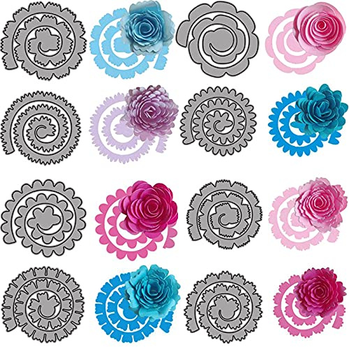 8PCS 3D Spiral Flowers Metal Cutting Dies for DIY Scrapbooking Garland Embossing Stencil Die Cuts Punch Template Moulds for Paper Card Crafting Arts Crafts Scrapbooking Supplies Scrapbook Album Decor