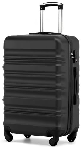 COOLIFE Medium Suitcase 24 Inch, Durable Hardshell Luggage with YKK Zipper & TSA Lock, Scratch-Resistant Pattern, 4 Spinner Wheels, Lightweight Travel Suitcase for Business Trips（Black）
