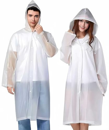 YANKUIRUI 2 Pack Rain Ponchos, Reusable Rain Coat EVA Portable Emergency with Hood for Camping, Disney, Hiking, Travel