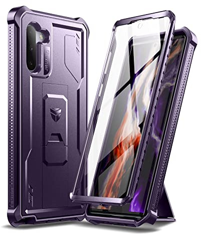 Dexnor Coque pour Samsung Note 10 [Film de Protection d'écran et Support intégré] Heavy Duty Military Grade Protection Antichoc pour Samsung Note 10 – Violet