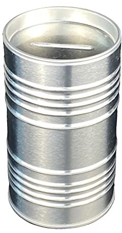 Spardose - Ölfass Spardose blank - Eindrückdeckeldose mit Sparschlitz aus elektrolytischem Weißblech - Ø 6,5 x 11,0cm