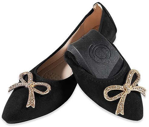 MACHSWON Ballet Flats for Women Comfortable Women's Flats Ballerina Folding Pumps Casual Dress Pointed Toe Black-1 Flats Shoes Women(Black-2, Size 8)