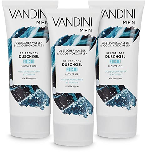 VANDINI 2x 3in1 Duschgel für Männer Gletscherwasser & Koffein 200 ml - Herren Duschgel vegan für alle Hauttypen geeignet - Duschgel Männer, Herrenduschgel, Shower Gel men, Männerduschgel