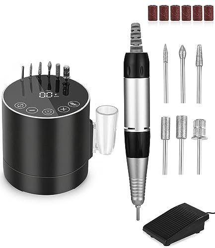 Fresa per Unghie Professionale, Lima per Unghie Elettrica 35000RPM, Set Manicure Elettrico con Pedale e 6 Fresa, Macchina per Unghie Acriliche Gel, Nail Drill, Manicure e Pedicure Elettrico