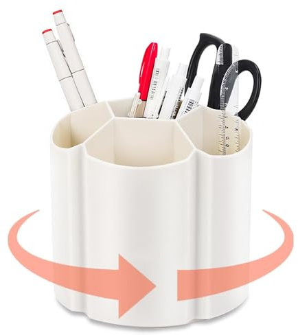 Light Autumn 360° Drehbarer Schreibtisch-Organizer mit 6 Fächern Set, Multifunktionaler Stifte- & Büromaterial-Halter, Platzsparender Utensilienkasten für Büro & Kunst, Modernes - Beige