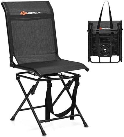 Goplus Hunting Chair, 360° Swivel Hunting Blind Chair with Carrying Strap, 330LBS Capacity, Folding Silent Deer Hunting Chair, Portable Ground Blind Chair for Fishing Camping, No Assembly