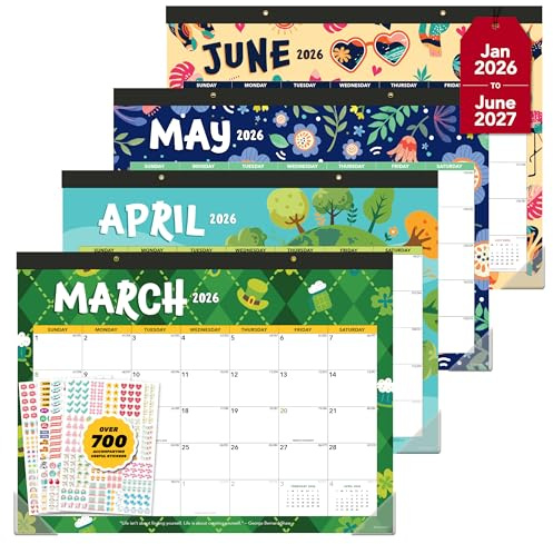 Decorably 12 Months Colorful Assorted Academic Desk Calendar 2026-2027