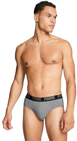 PUMA Men Everyday Briefs, Ropa Interior Hombre, Gris Melange/Negro, M