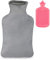 Relaxdays Wärmflasche, 2 Liter, mit Bezug, Kinder & Erwachsene, Gummi, Bettflasche mit Schraubverschluss, pink/grau