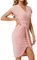JASAMBAC Wrap Dress for Women UK - Batwing Flutter Sleeves Bodycon Ruched Soft Work Pencil Midi Wedding Guest Dress - Light Pink