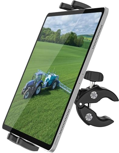 Dosvsi Tractor Tablet Clamp Mount, Sturdy Tablet Holder for Forklift/Farming Machine/Work Truck, 360° Swivel Tube/Pole Clip for iPad 12.9 Pro Air Mini 5 4, Galaxy Tab, Z Fold, iPhone, 4-13 Devices