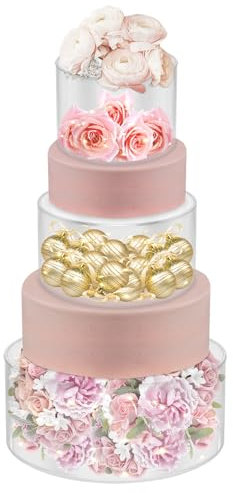 Soporte para tartas rellenable de acrílico con 3 tiras de luz LED, soporte redondo para tartas, accesorio para hornear, soporte para tartas, soporte de cilindro, caja elevadora para bodas, cumpleaños,