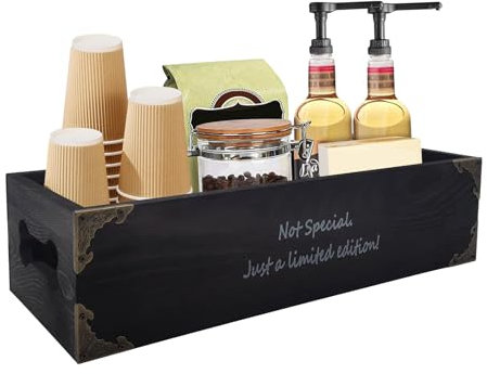 BSDLZCH Aufbewahrungsbox aus Holz im Vintage-Stil mit integriertem Griff, Tee-Aufbewahrungsbox für Küche, Regale, Schrank-Organizer, passend für Küche, Zuhause, Büro und Badezimmer (Schwarz-Retro)