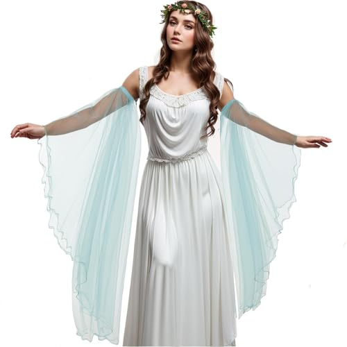 UniqKaliber Gants victoriens longs en tulle, manches amovibles, gothique, couvre-bras pour Halloween, robe de mariée, bleu clair, taille unique