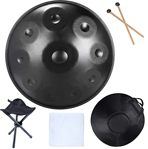 SQSXCKIQ Tambor Handpan en Re Menor, 22 Pulgadas, con Funda y trípode - Producción de Audio Profesional, 9 Tonos, Azul