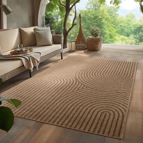 HomebyHome In- & Outdoor Teppich wetterfest & pflegeleicht im natürlichen Jute-Look, ideal für Wohnzimmer, Küche, Terrasse, Garten und Balkon, 120x170 cm